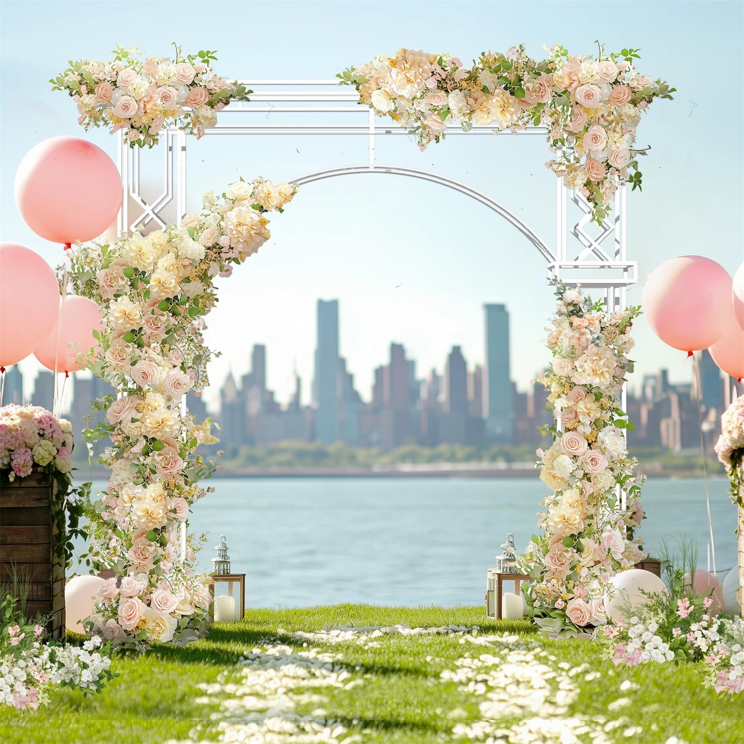 Modern White Wedding Archway Backdrop Stand For Ceremony And Proposal
