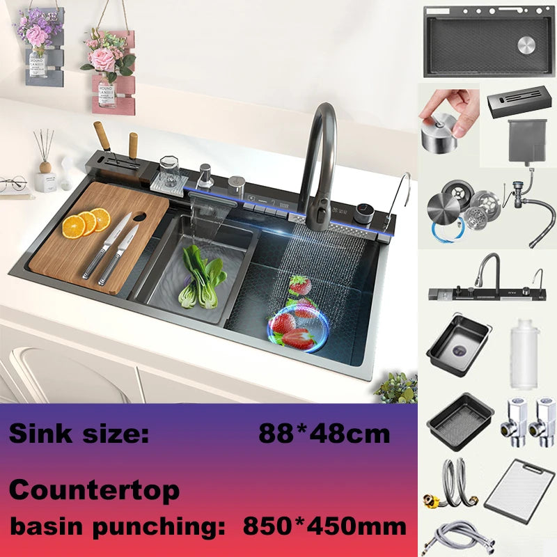 BusySink Modern Stainless Steel Kitchen Sink With Digital Display