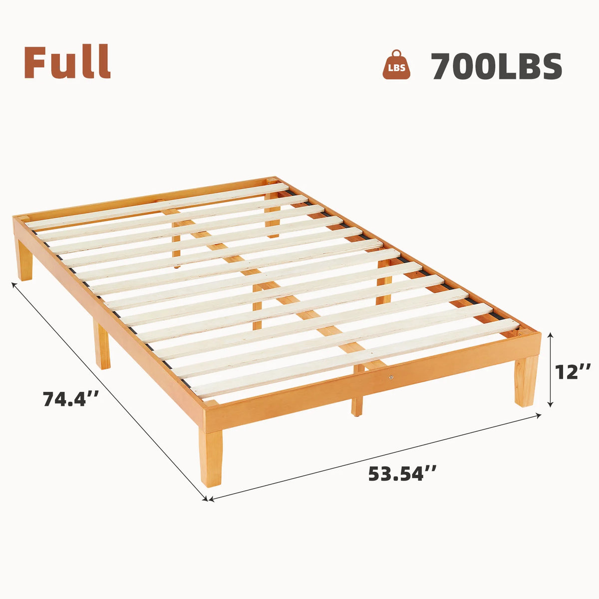 JHK Solid Wood Bed Frame With Sturdy Slats Easy Assembly