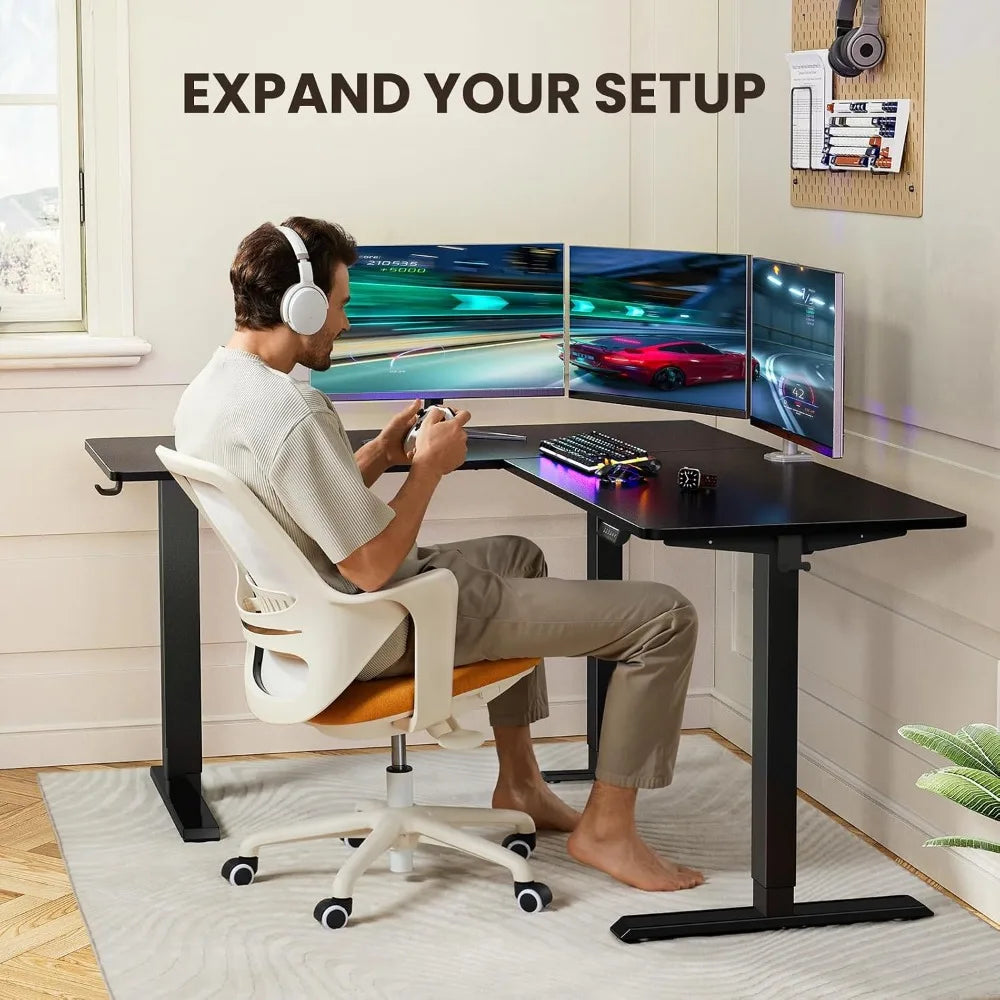 L Shaped Adjustable Height Desk With Memory Presets Stable Frame