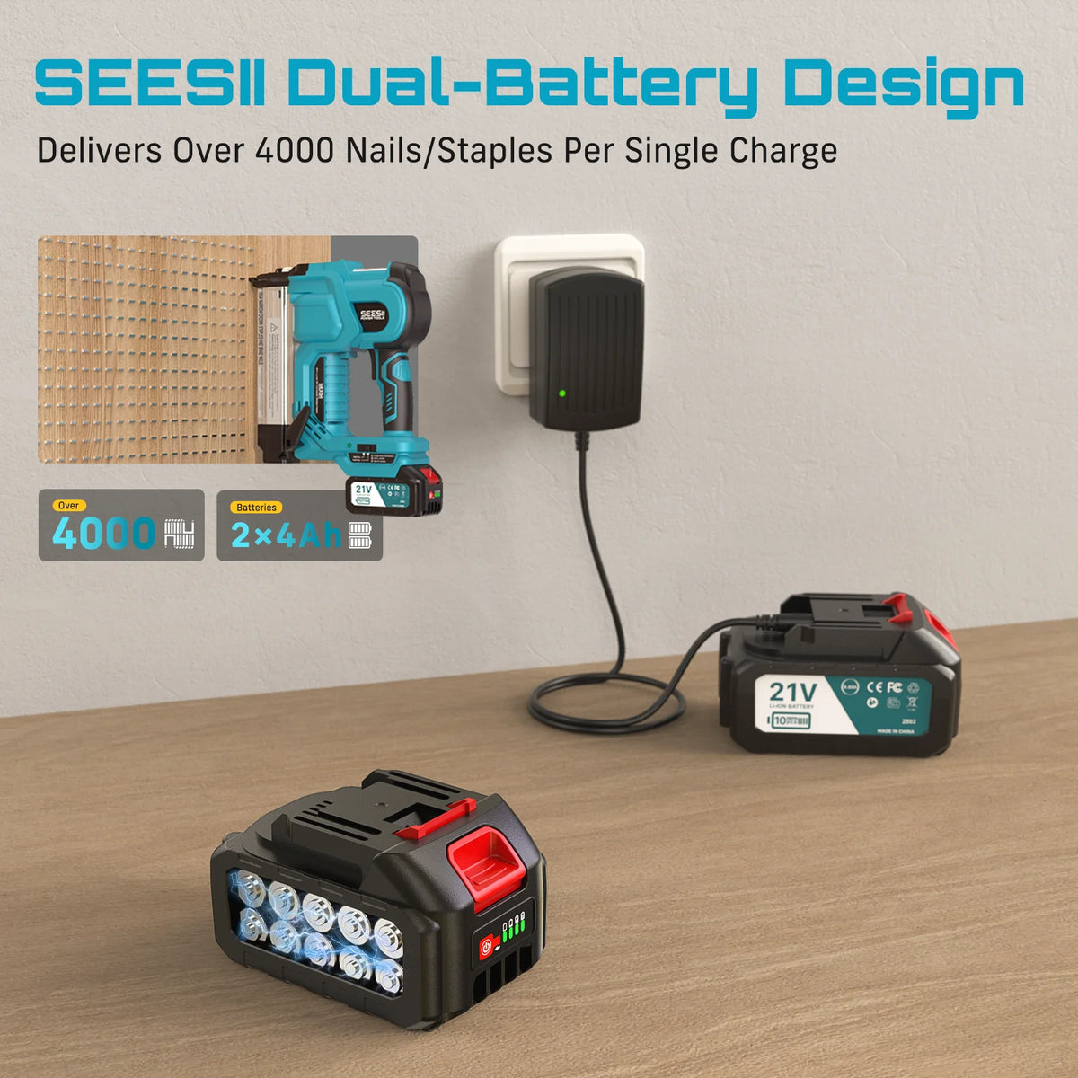 Seesii Cordless Electric Brad Nail Gun With Rechargeable Battery