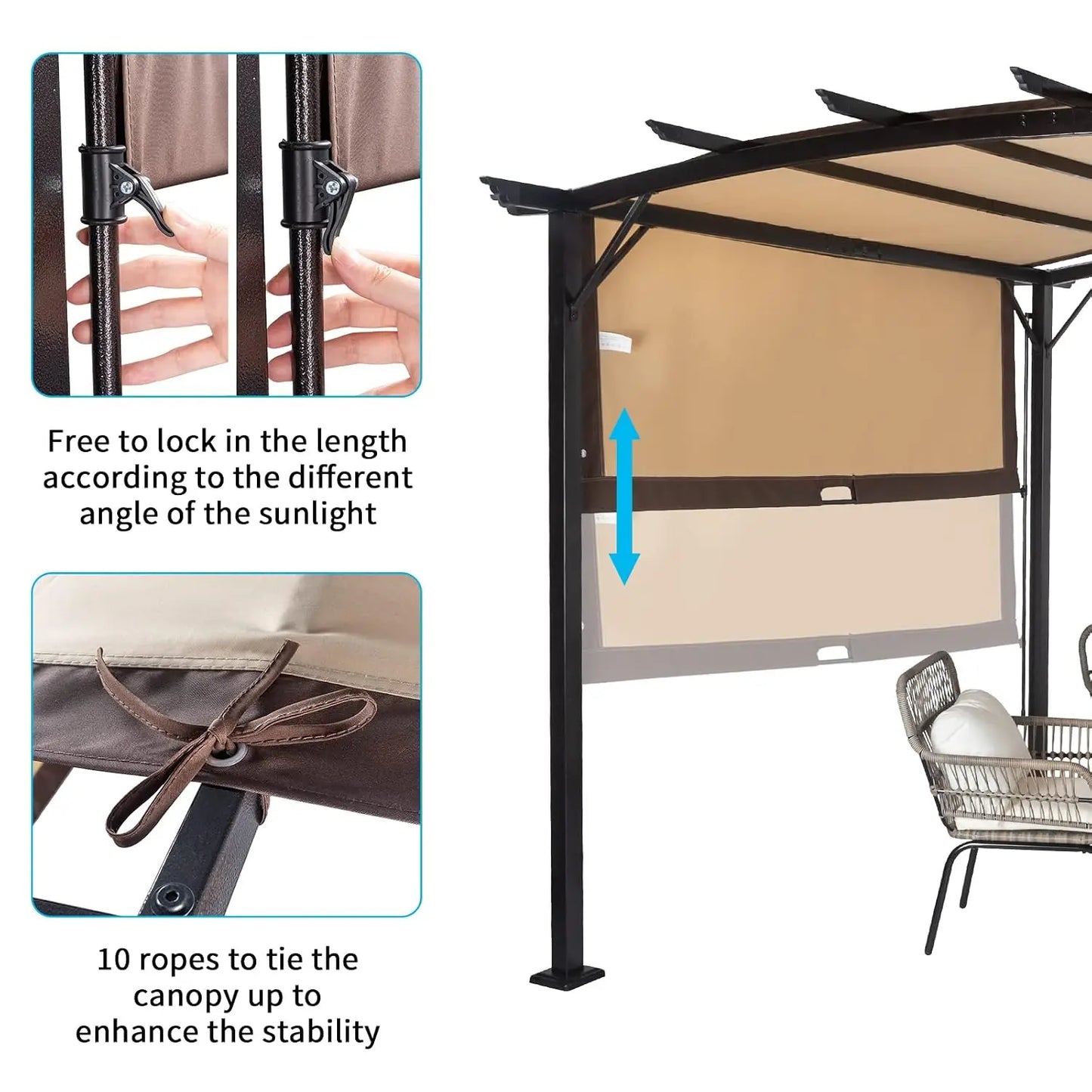 Arched Patio Pergola Aluminum Gazebo With Adjustable Sun Shade
