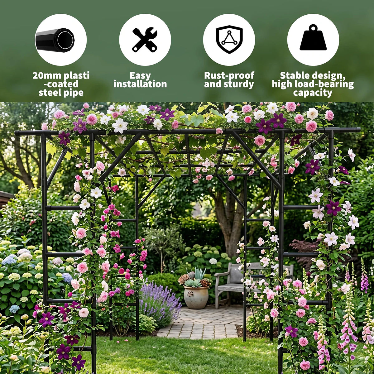 HiMISS Heavy Metal Garden Arch Plant Trellis For Climbing Vines