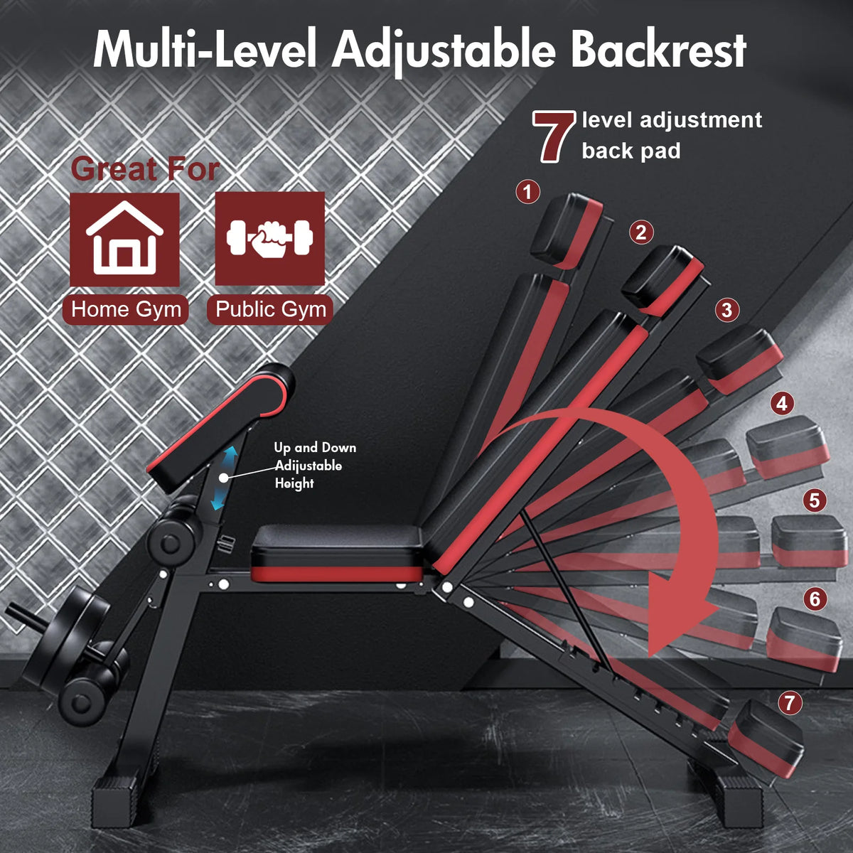 Adjustable Seven Level Foldable Weight Bench For Fitness Training