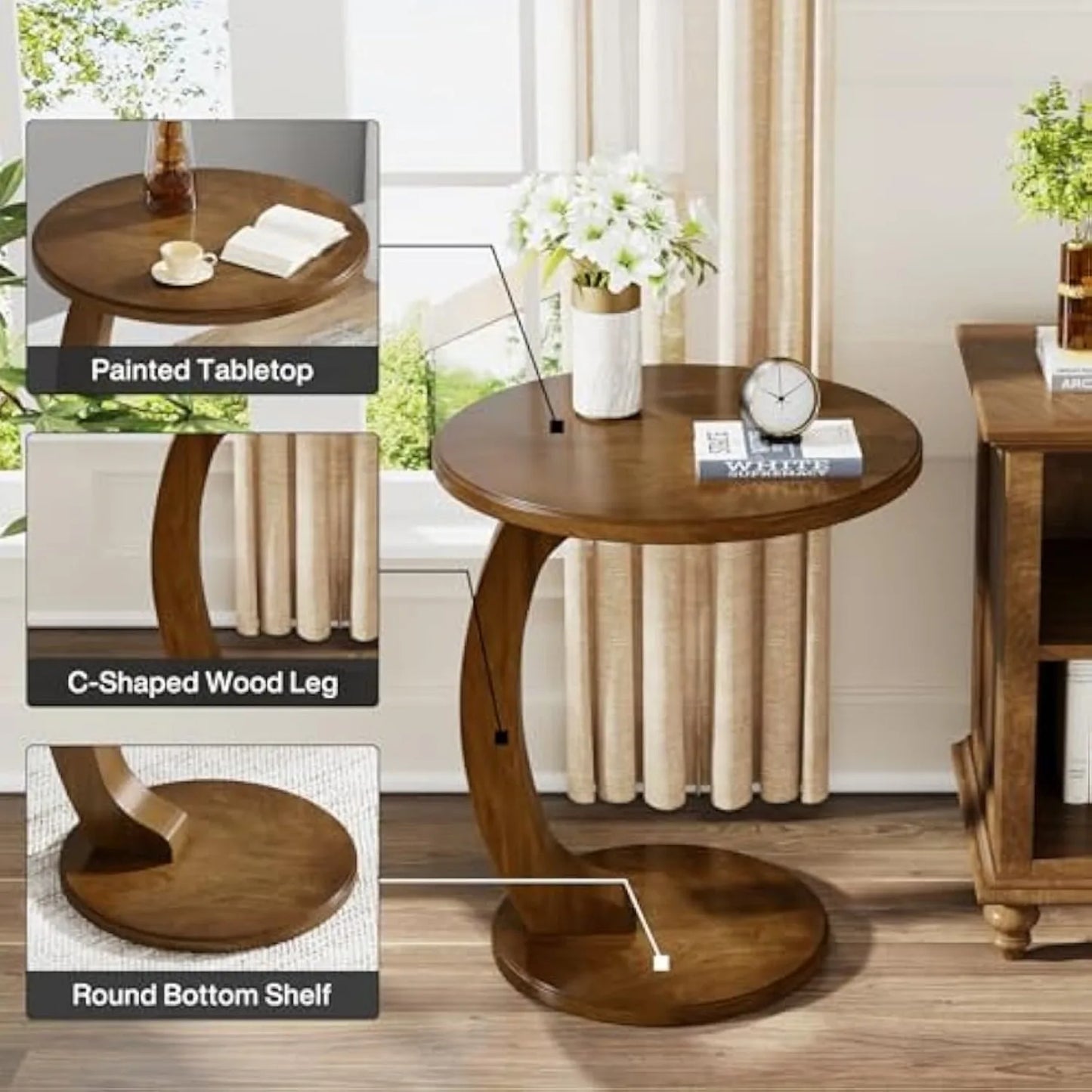 Little Tree Round End Table C-Shaped Mid-Century Boho