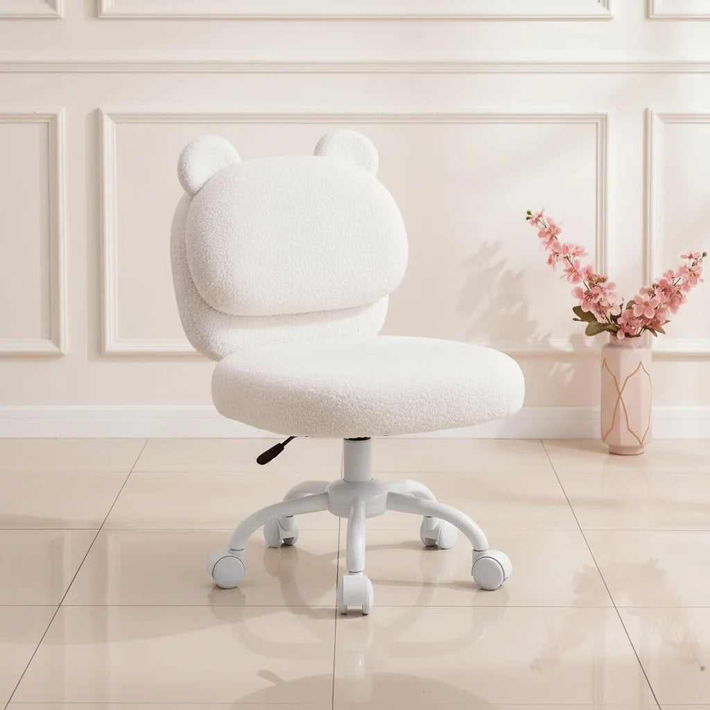 K Kyspho Vanity Desk Chair With Fleece Bear Backrest Wheels