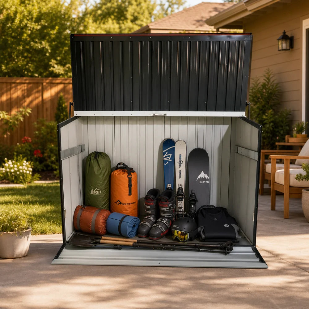 Outdoor Galvanized Steel Storage Shed With Foldable Front Door