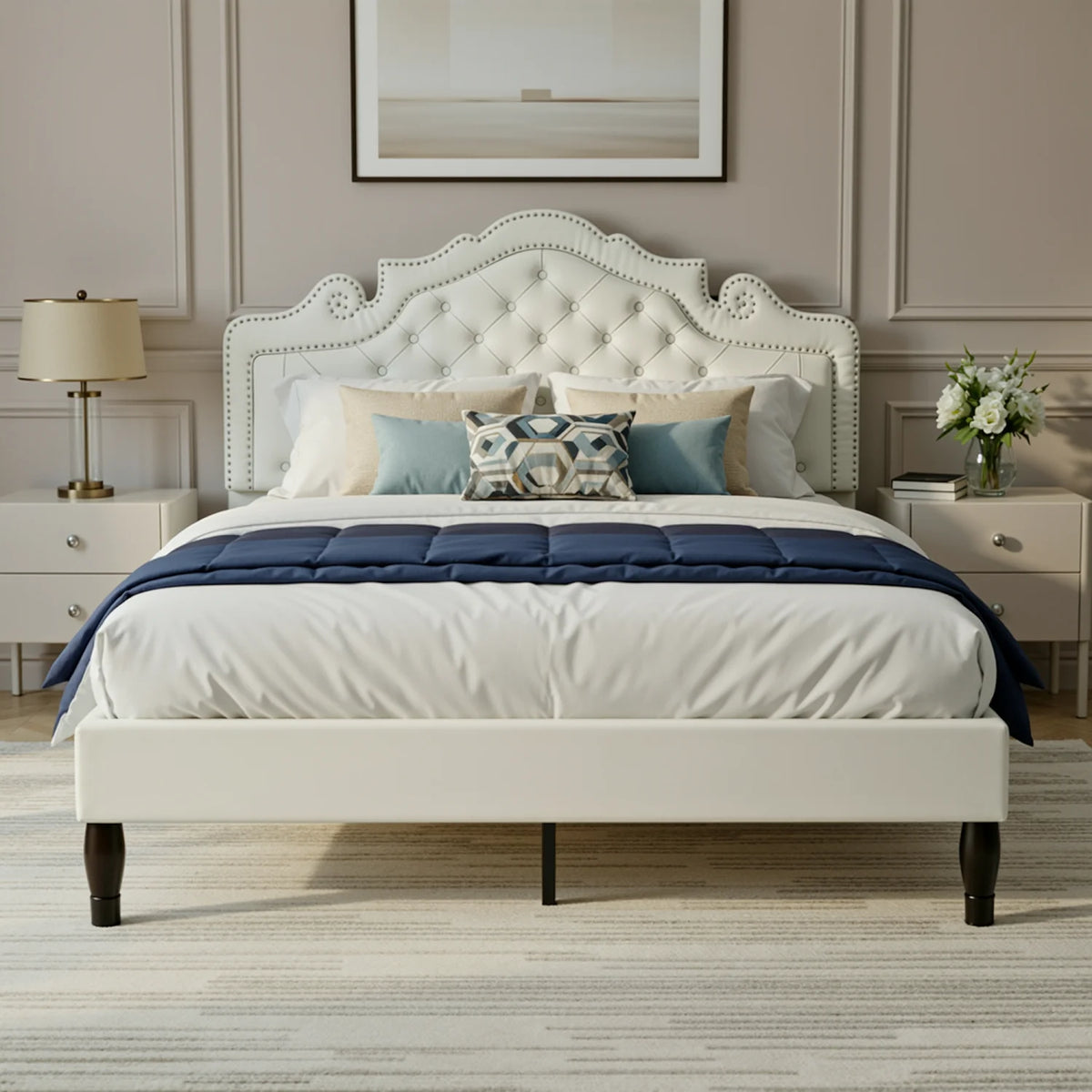 Hoomic Velvet Platform Bed Featuring Diamond Tufted Headboard And Storage
