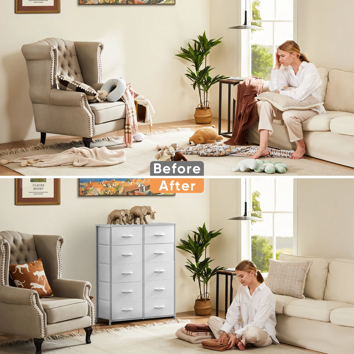 JHK Modern Bedroom Wardrobe With Fabric Drawers For Organized Storage