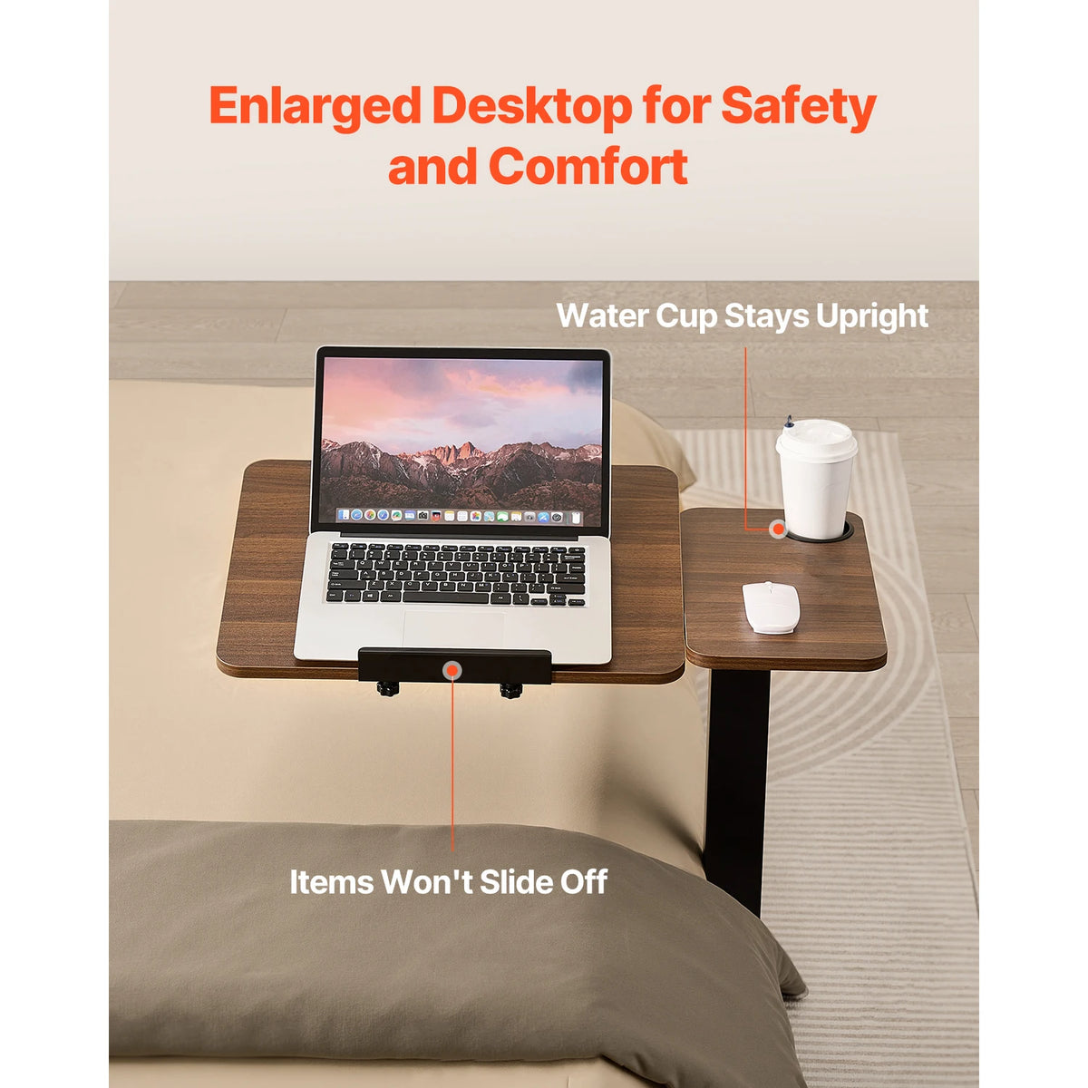 SucceBuy Adjustable Height Overbed Table With Mobile Swivel Casters