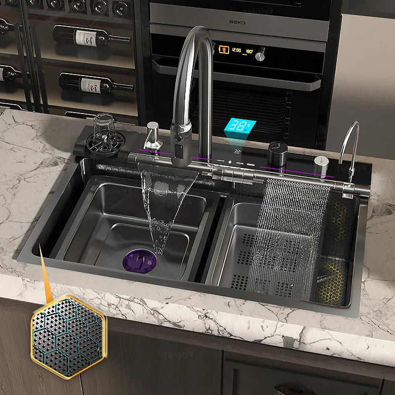Telisiya Stainless Steel Rectangular Kitchen Sink With Digital Display
