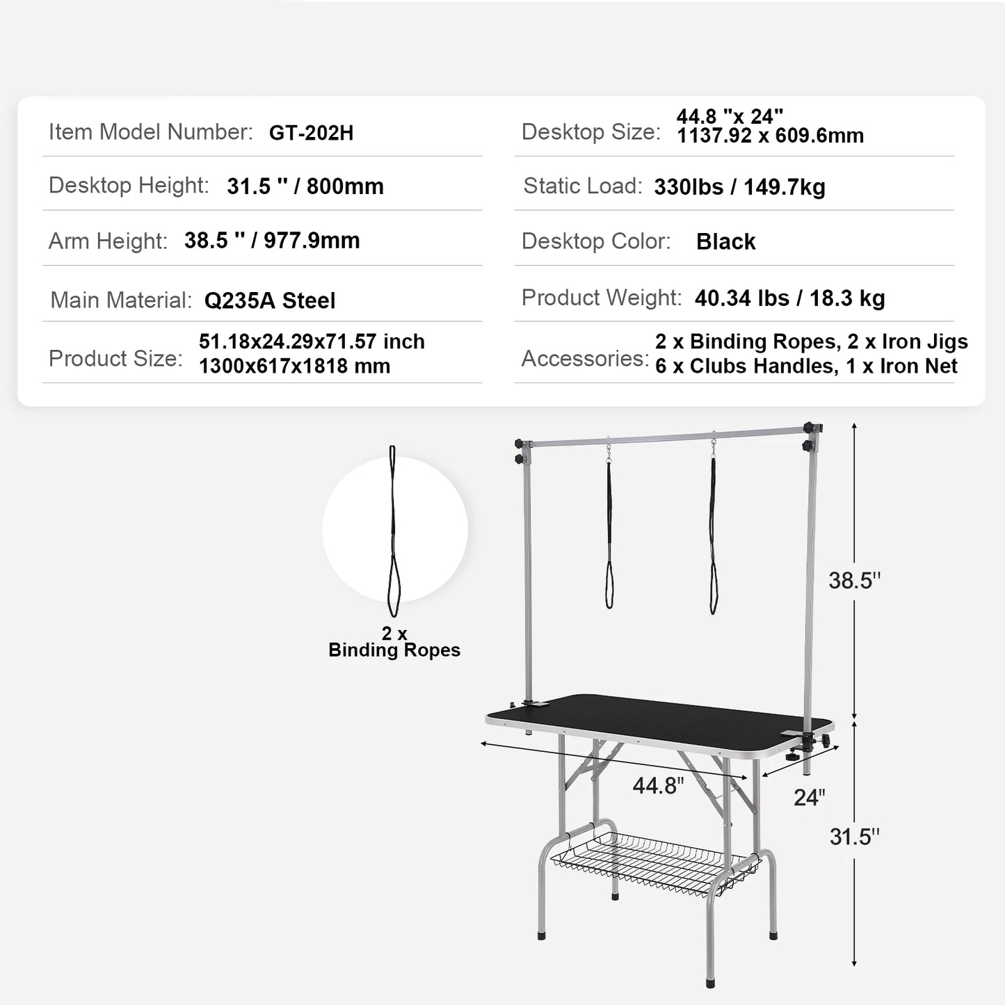 Grooming Table With Dual Arms And Clamp For Dogs Foldable