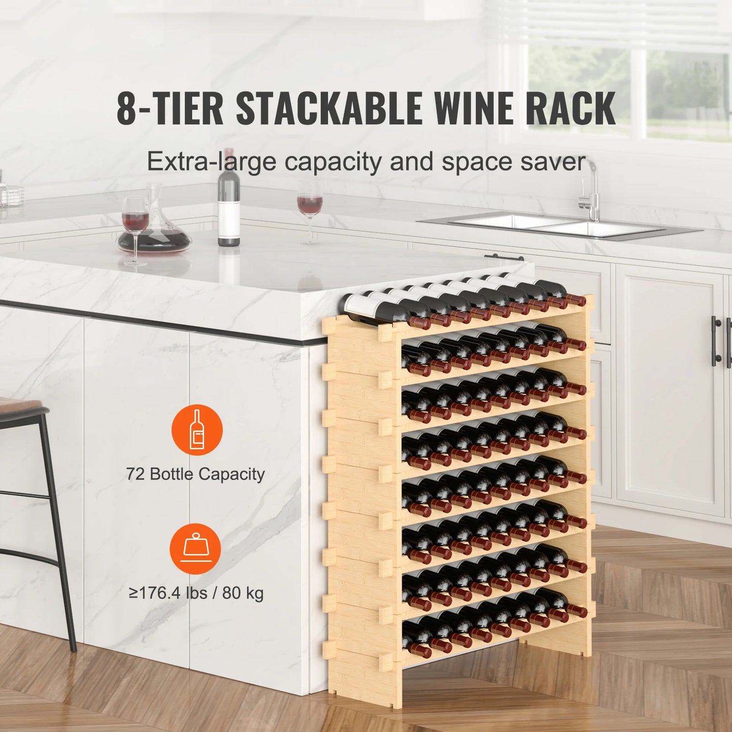 SucceBuy 8 Tier Stackable Bamboo Wine Rack Free Standing Shelf