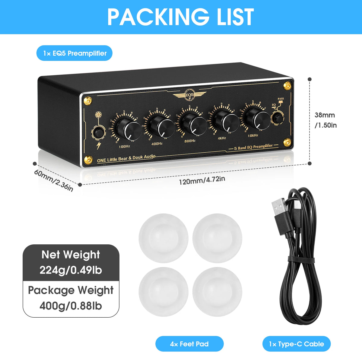 Douk Audio EQ5 Five Band Analog Stereo Preamp Equalizer