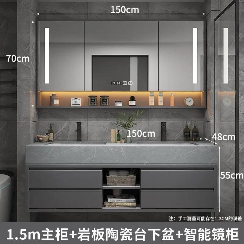 Simple Modern Wooden Bathroom Vanity Combo With Integrated Mirror And Basin