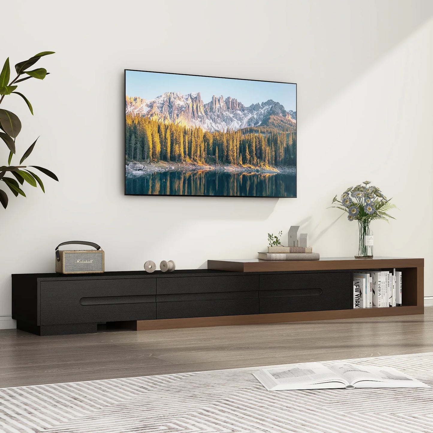 QiaoShiRen Extendable TV Stand And Media Console With Drawers