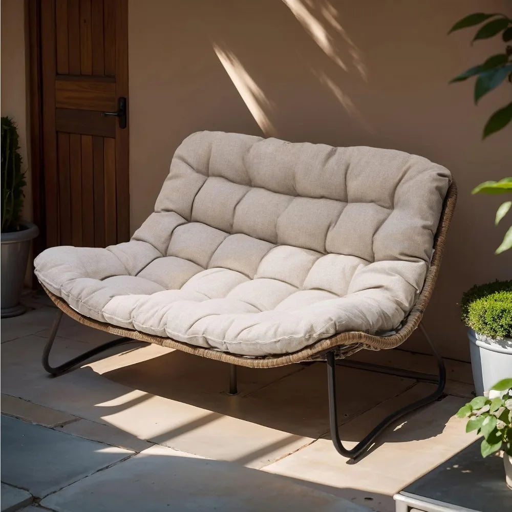 Frame All Weather Rattan Loveseat With Cushion For Outdoor Patio