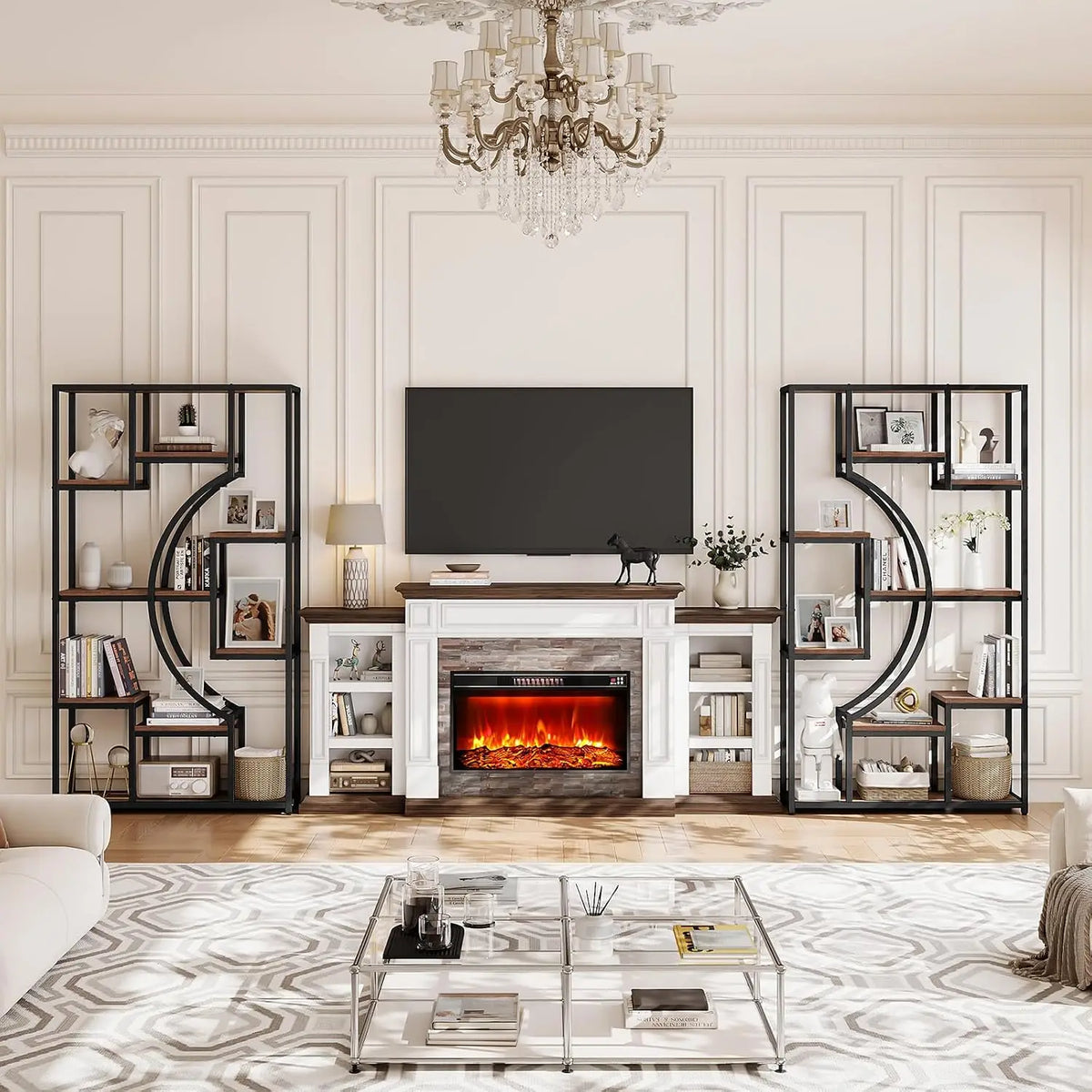 Freestanding Geometric Bookshelf Set With Eighteen Open Storage Shelves
