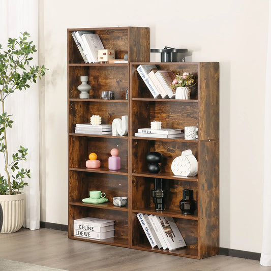 JHK Sturdy Wooden Shelf Bookcase For Living Room And Home Office