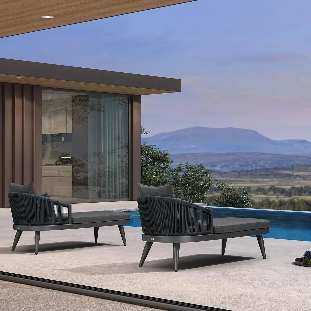 Modern Outdoor Aluminum And Wood Chaise Lounge Chairs For Patios