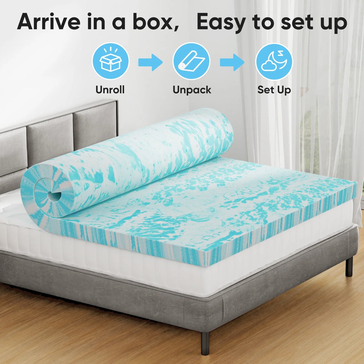JHK Gel Memory Foam Mattress Topper Soft Breathable Cooling