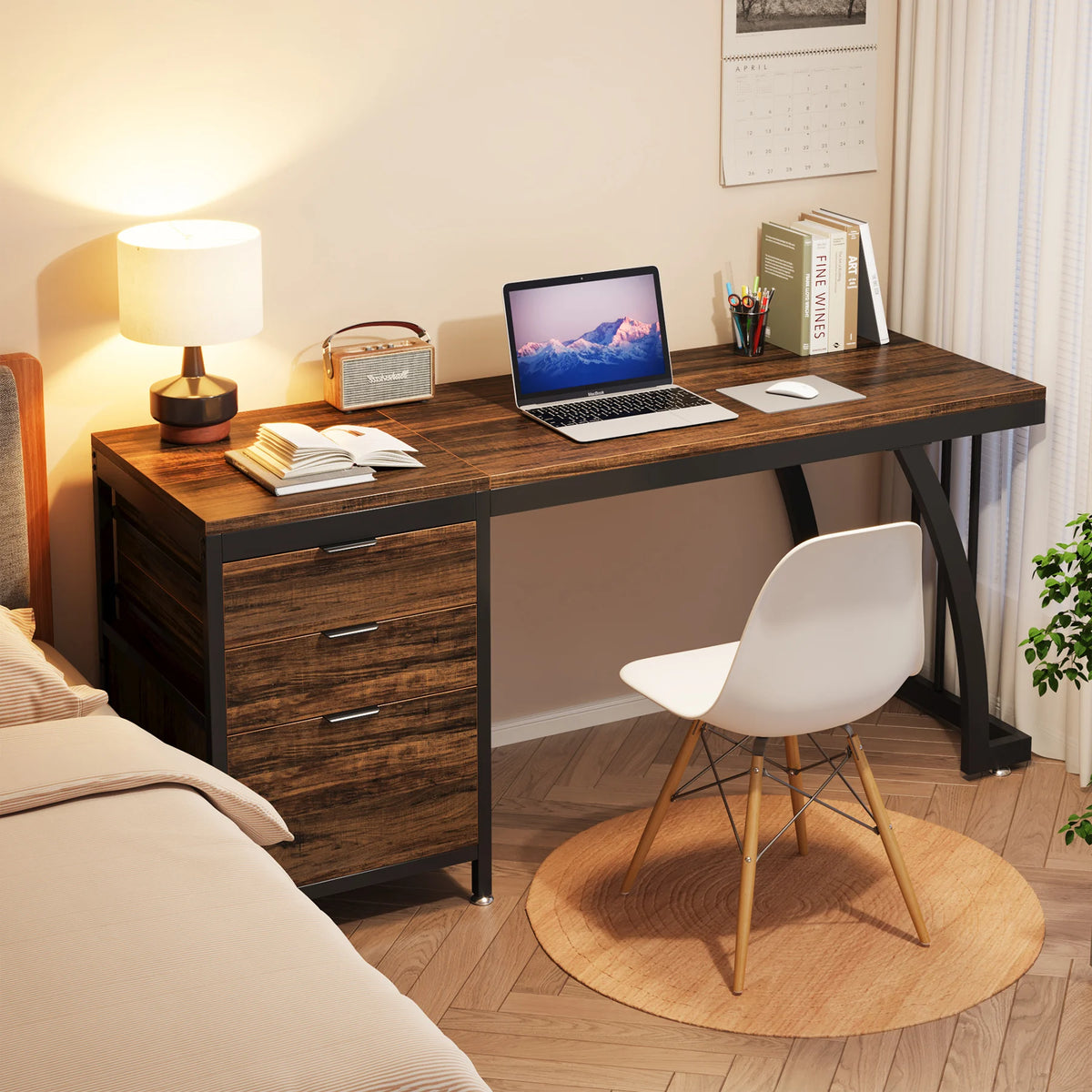 Tribesigns Industrial Computer Desk With Reversible Drawers