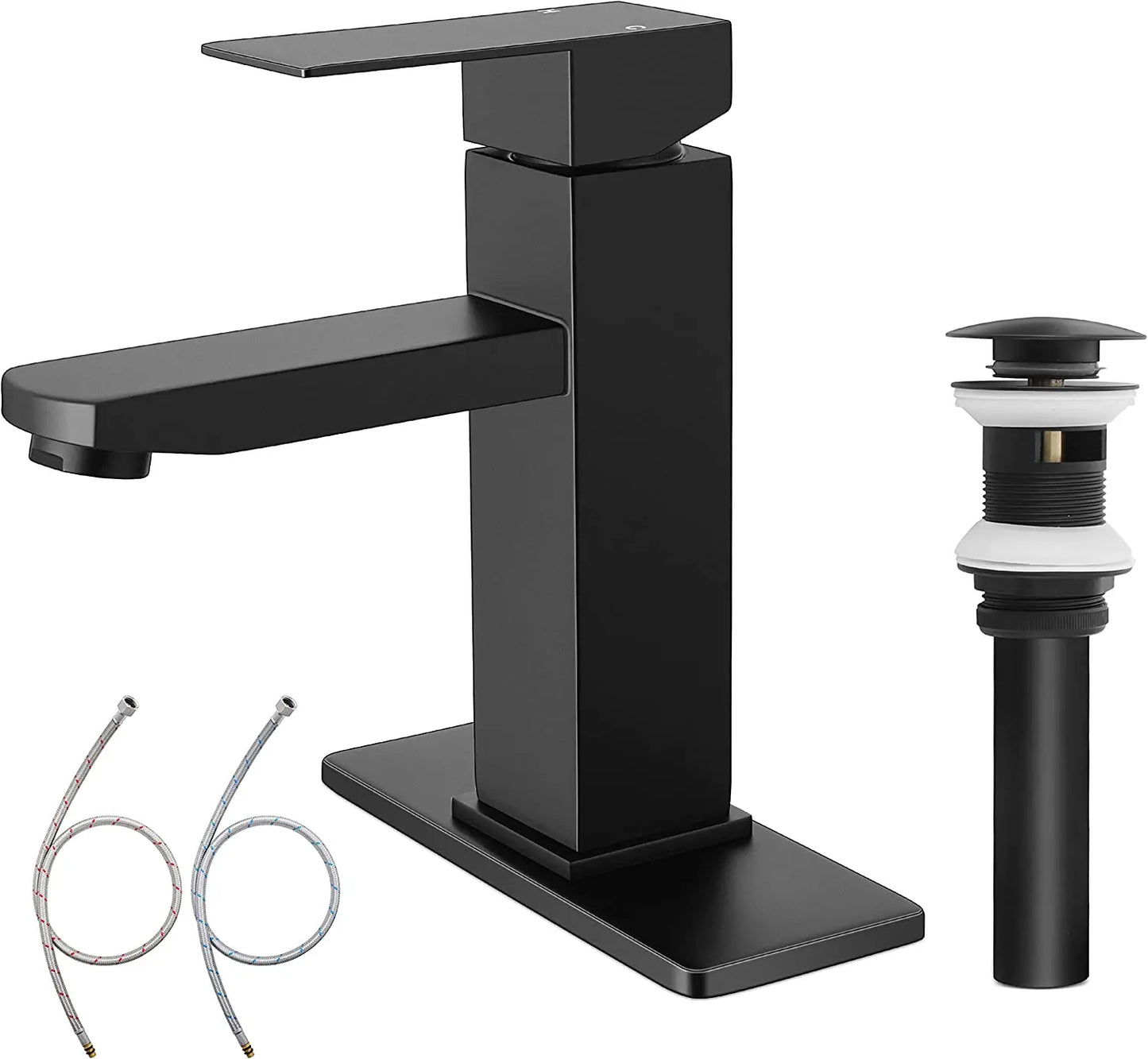 304 Stainless Steel Square Basin Faucet Hot Cold Deck Mounted