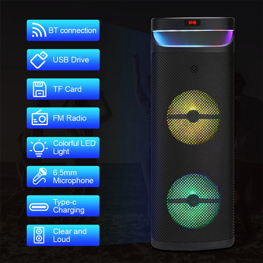 CURUK 3000W Dual Portable Bluetooth Party Speaker Subwoofer LED Light