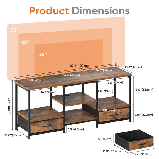 JHK Wood TV Stand Entertainment Center With Adjustable Shelves