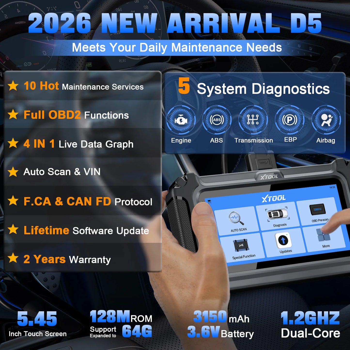 XTOOL D5 OBD2 Diagnostic Tool VIN Scanner Lifetime Free Update