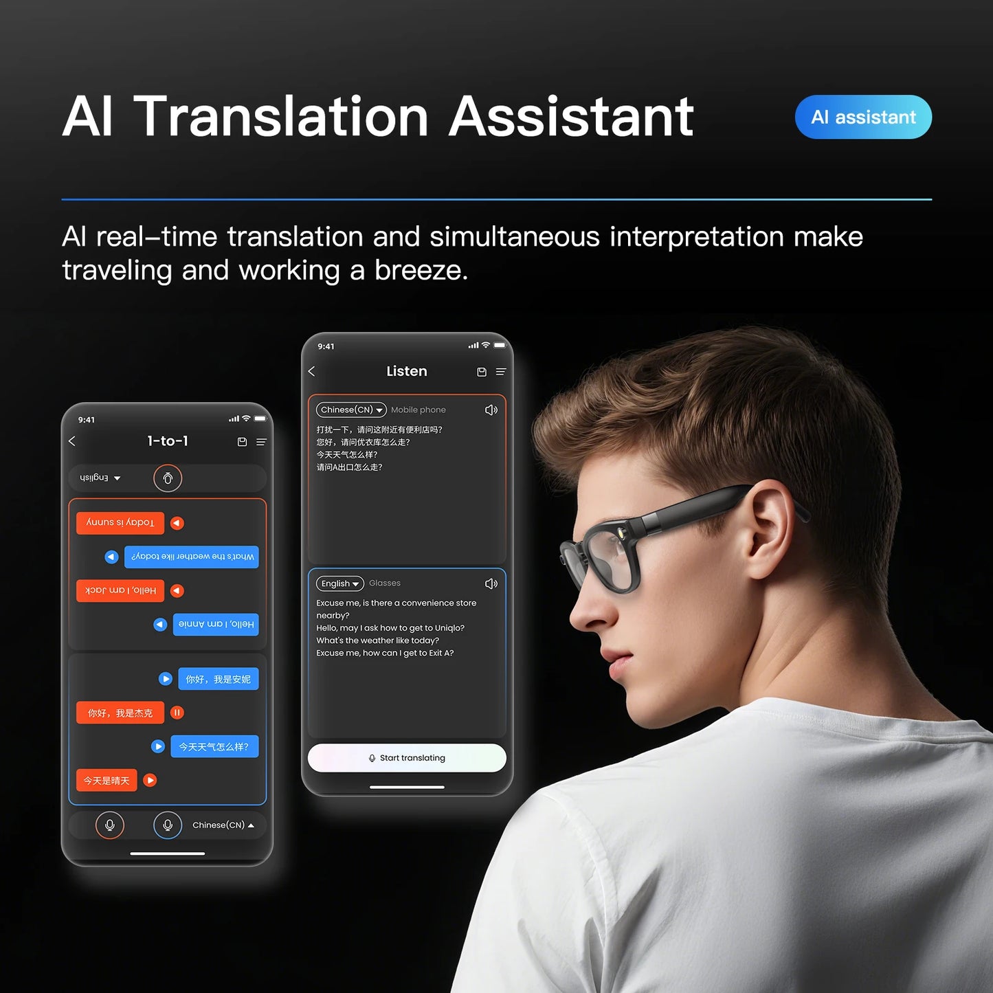 EIGIIS AI Smart Glasses With Bluetooth Calling And Translation Waterproof
