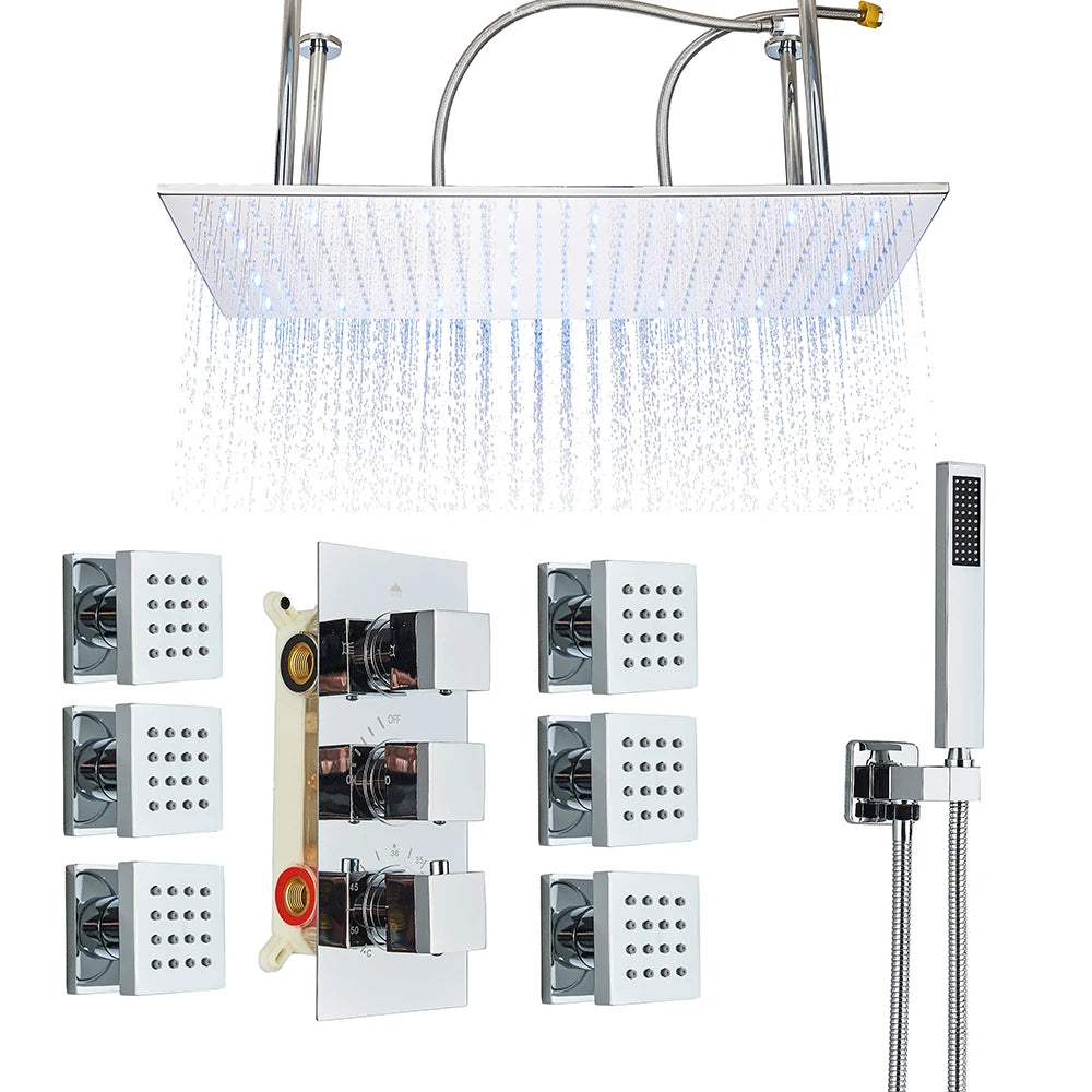 Uythner Brushed Gold Thermostatic Shower Faucet With Rainfall Head