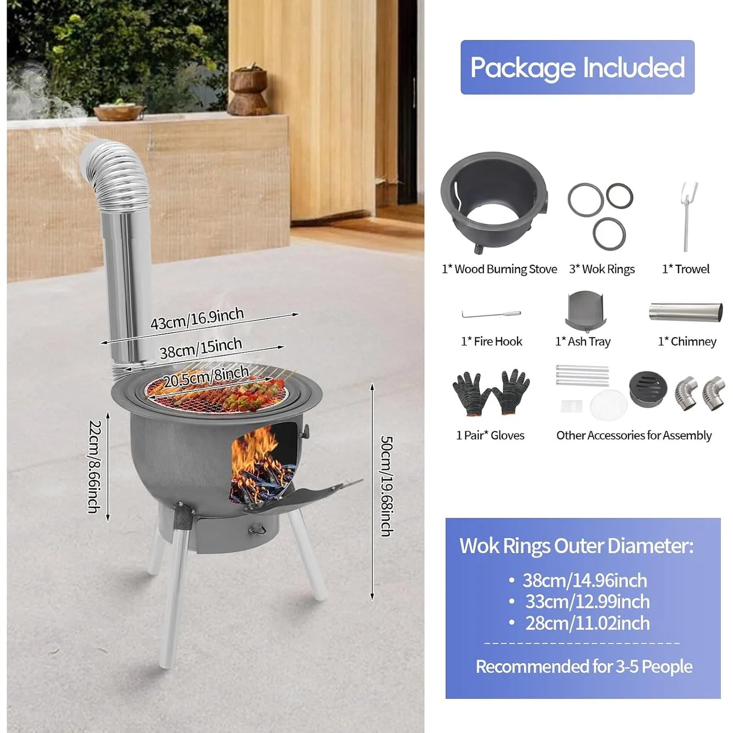 Bymaocar Wood Burning Stove With Grill Rack For Outdoor Cooking