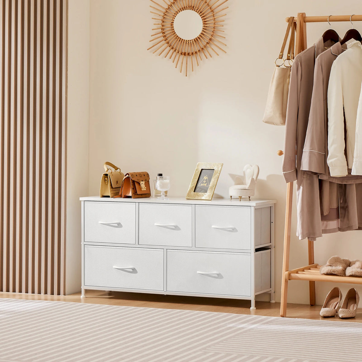 JHK Modern Bedroom Wardrobe With Fabric Drawers For Organized Storage