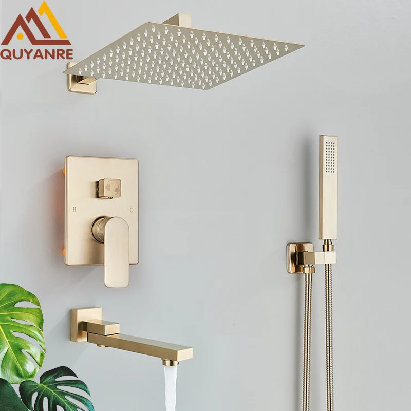 Quyanre Brushed Wall Mounted Shower System With Rainfall Faucet