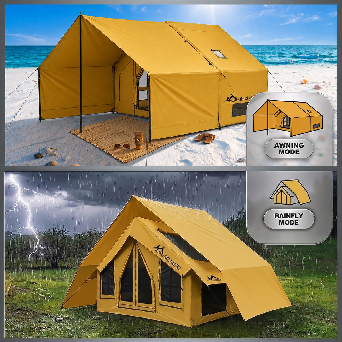 SENLEETO Inflatable Camping Tent With Rain Fly And Stove Jack