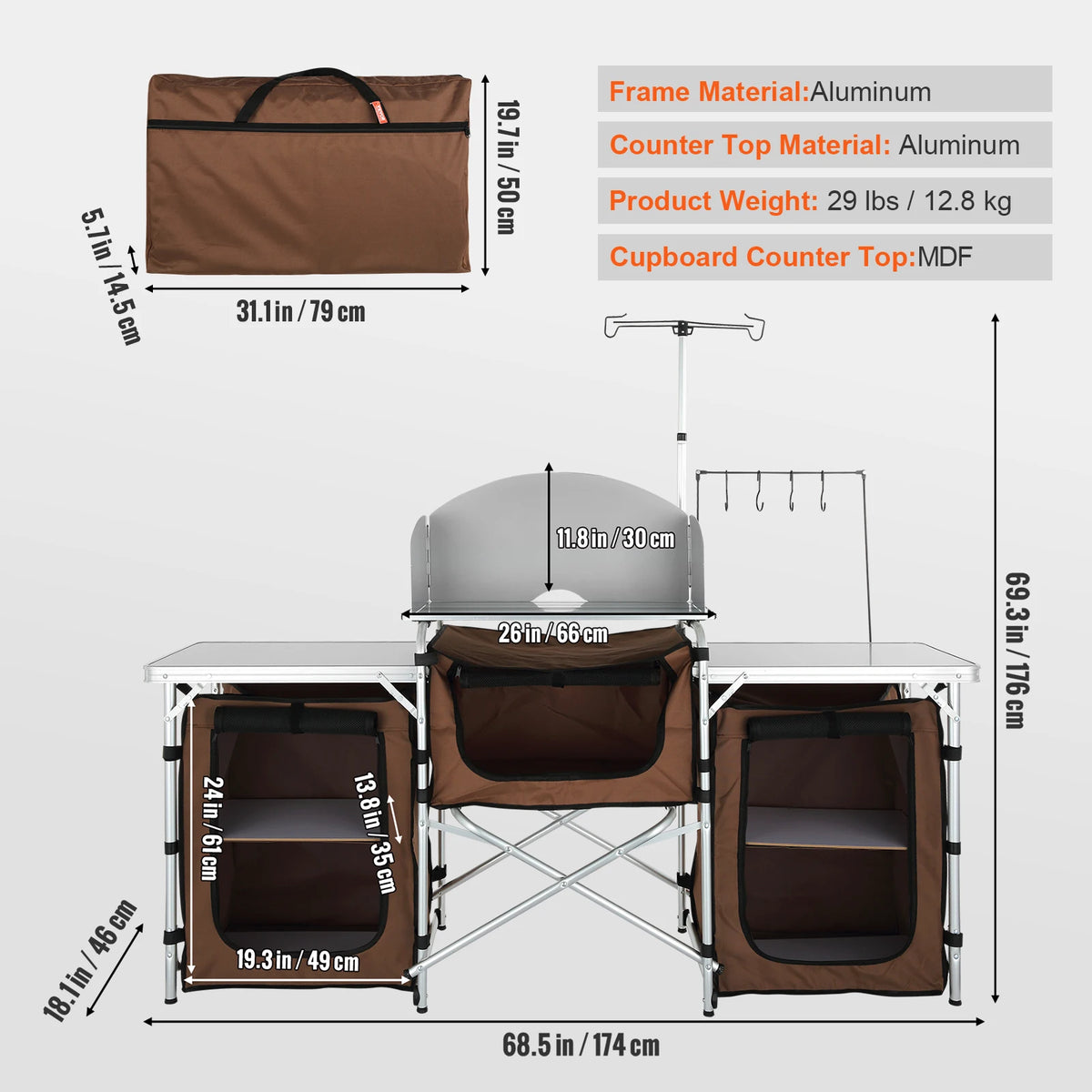 SucceBuy Outdoor Folding Kitchen Table With Storage Rack