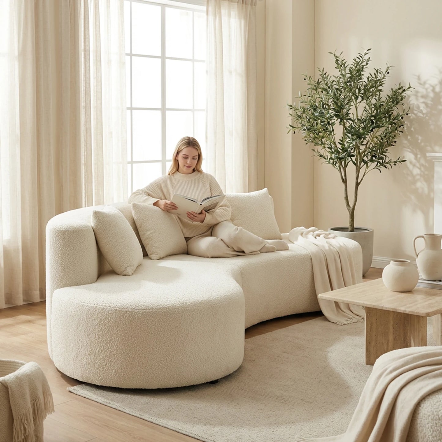 TopinCN Modern 4-Seat Curved Couch Half Moon Sectional Sofa