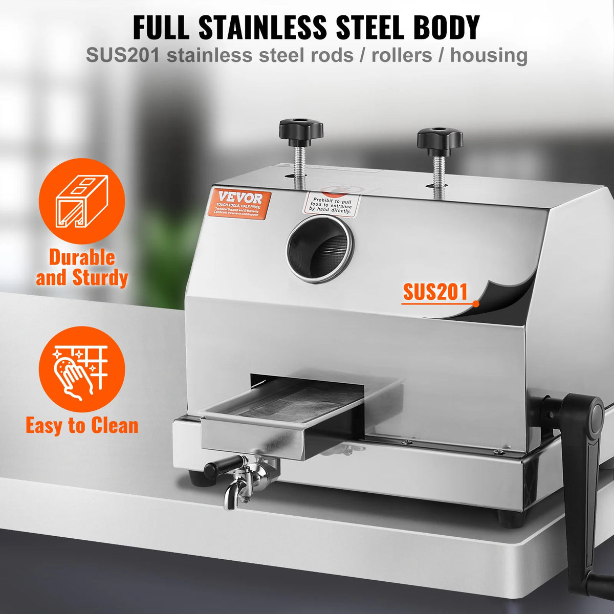 VEVOR Commercial Sugarcane Juicer With Three Stainless Steel Rollers