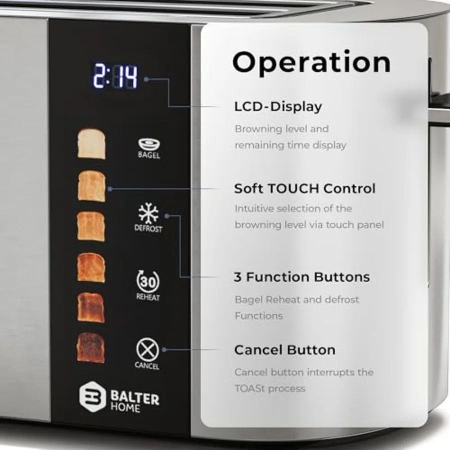 SHXI Four Slice Wide Slot Toaster With Automatic Bagel Heating