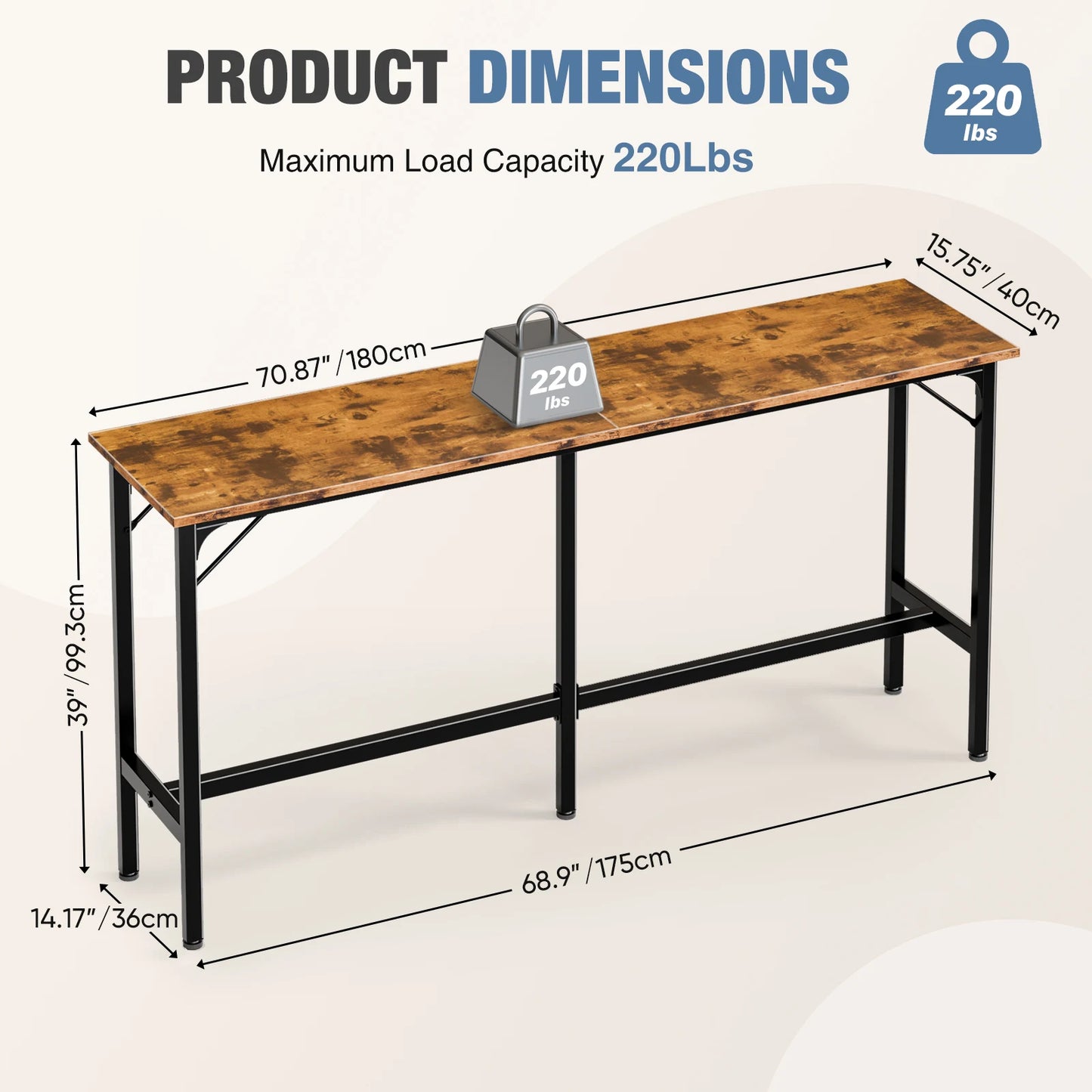 JHK Rectangular High Top Coffee Table For Living Room Decor