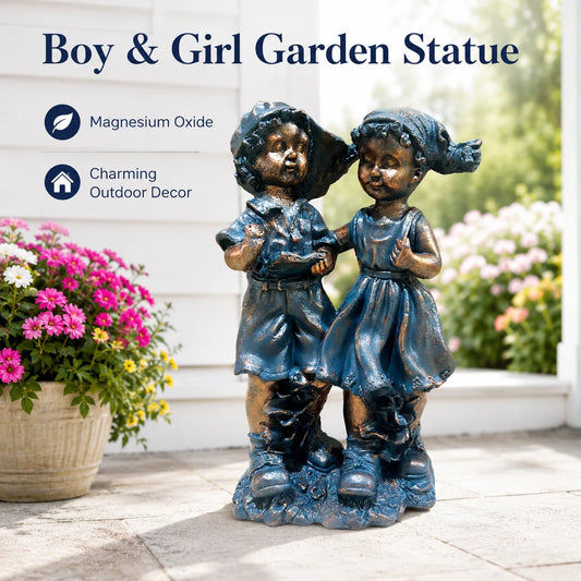 Boy And Girl Garden Statue Outdoor Figurine For Yard Decor