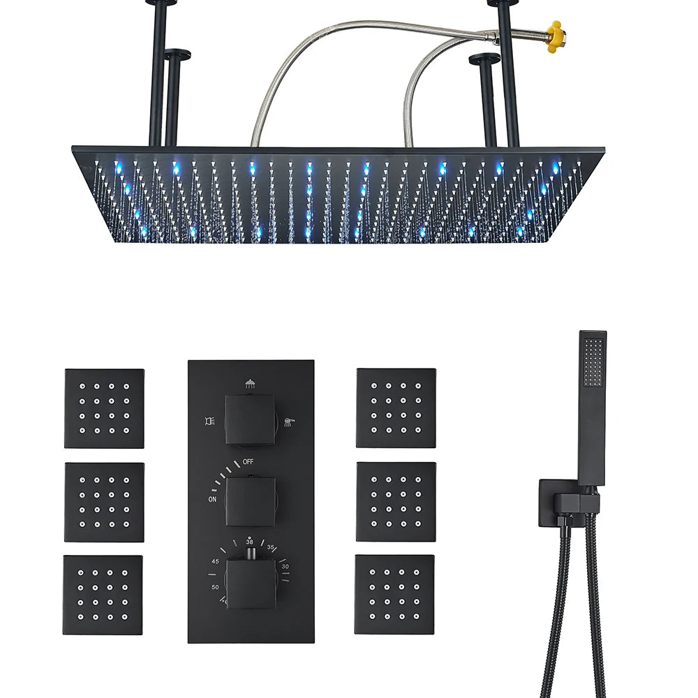 Uythner Brushed Gold Thermostatic Shower Faucet With Rainfall Head