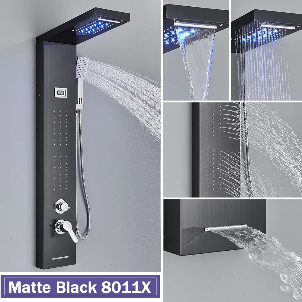Rozin Shower Column LED Rainfall Bath Panel With Massage Jet