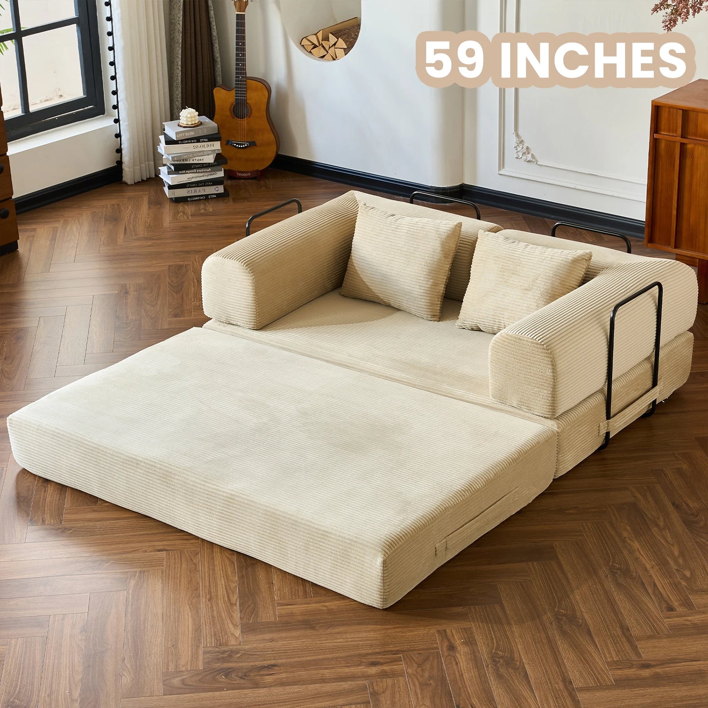 Modern Style I-Shaped Corduroy Futon Sleeper Sofa