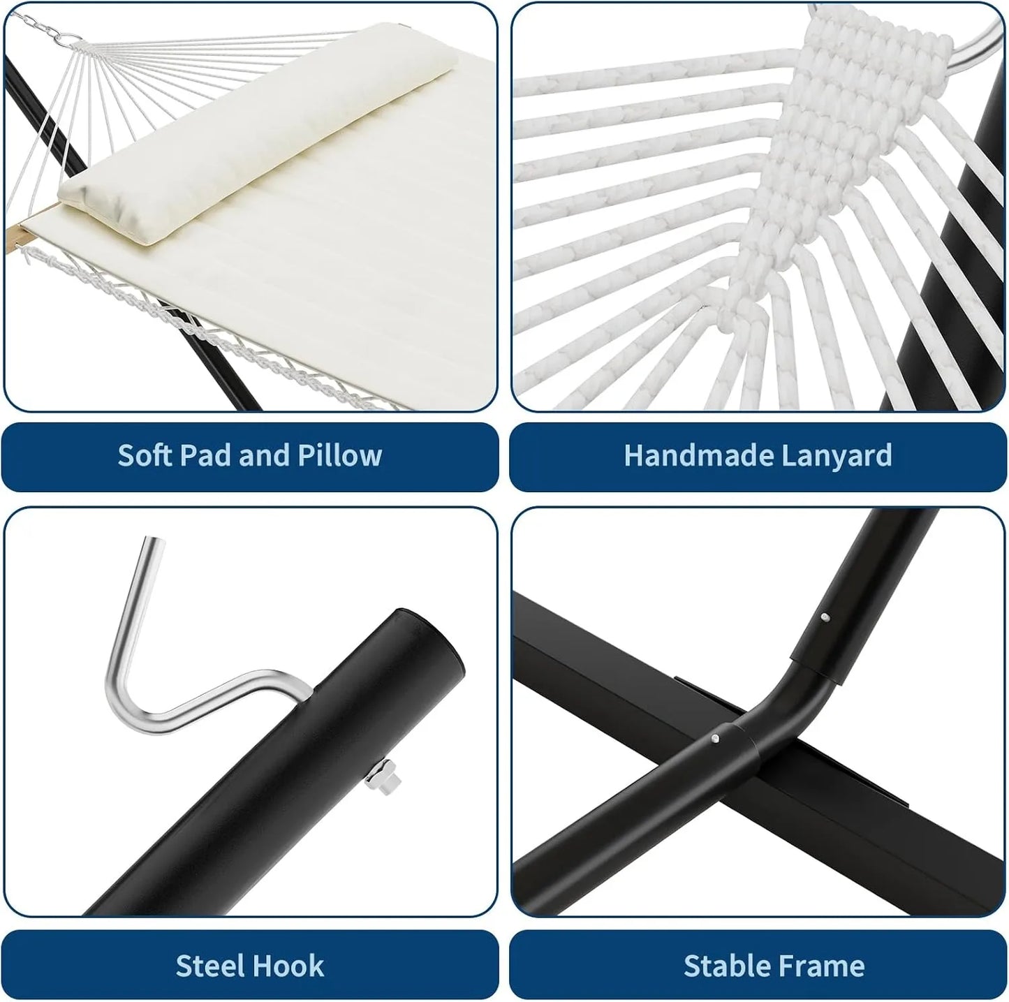 Two Person Outdoor Hammock With Stand UV Resistant Poly Cotton
