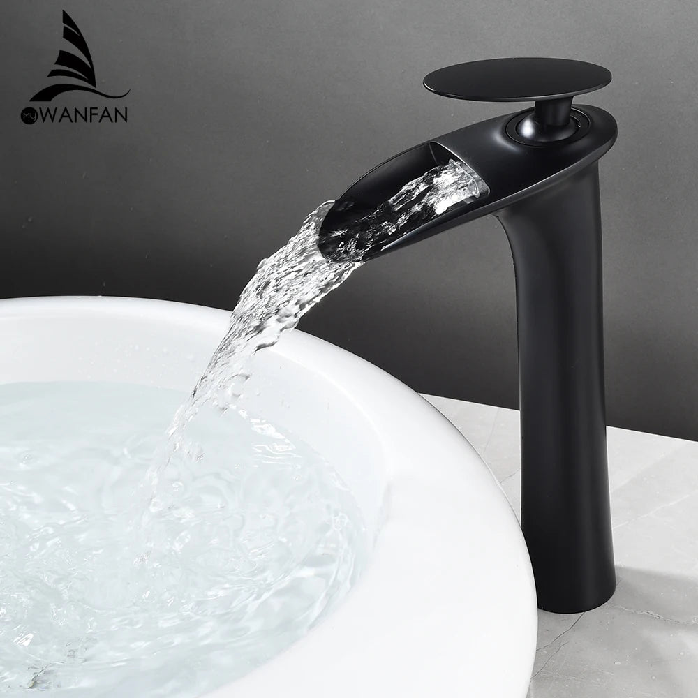 White Bathroom Basin Faucet Waterfall Lever Single Hole Mixer Tap