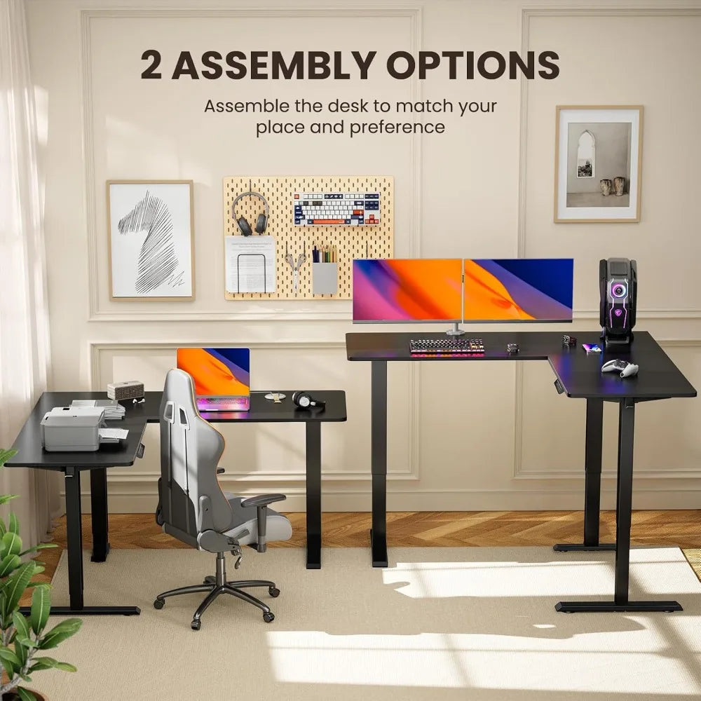 L Shaped Adjustable Height Desk With Memory Presets Stable Frame