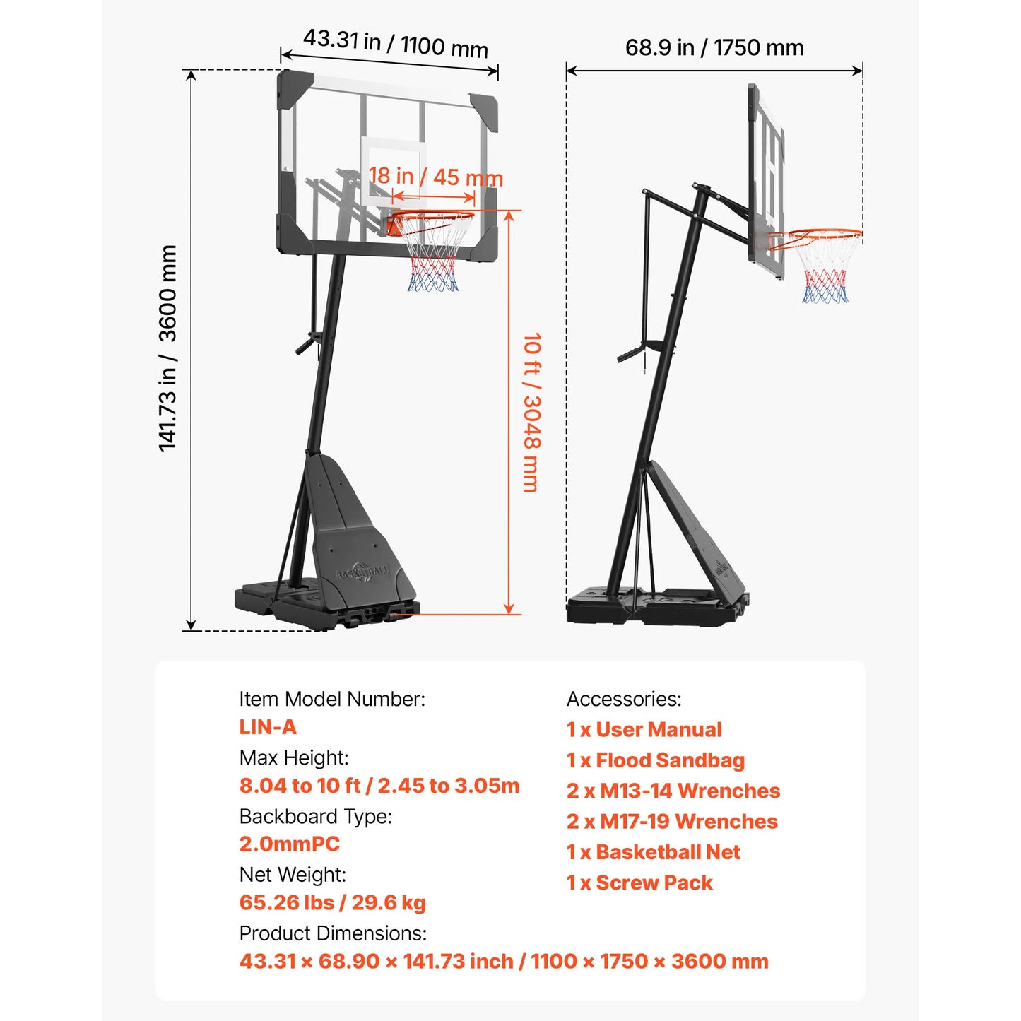 SucceBuy Portable Basketball Stand With Backboard For Outdoor Play
