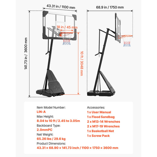 SucceBuy Portable Basketball Stand With Backboard For Outdoor Play